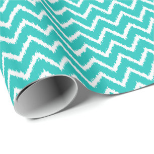 Papel De Presente Ikat Chevrons - Turquesa e branca