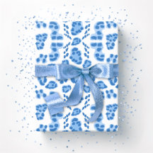 Ikat de Leopardo em Porcelana Azul