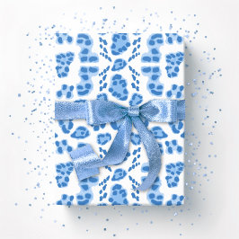 Papel De Presente Ikat de Leopardo em Porcelana Azul
