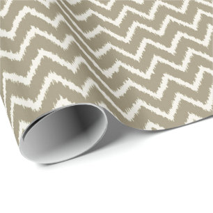 Papel De Presente Ikat em forma de Chevron - Bege taupe e creme