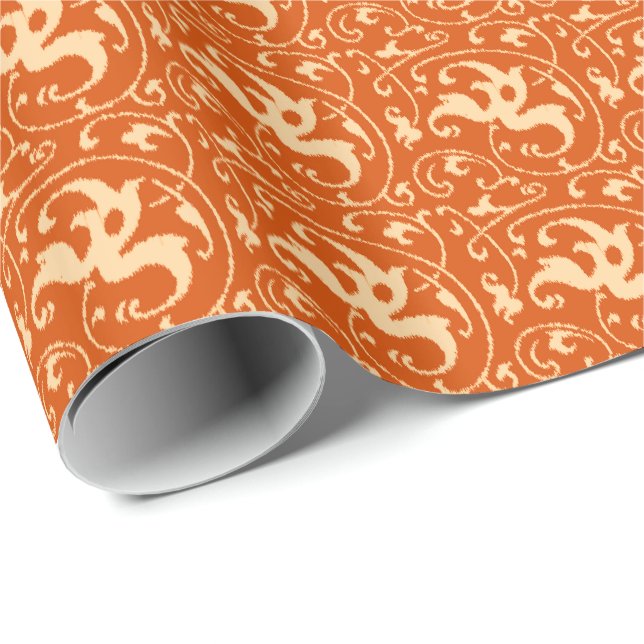Papel De Presente Ikat Floral Damask - Mandarin Orange (Ponta do rolo)