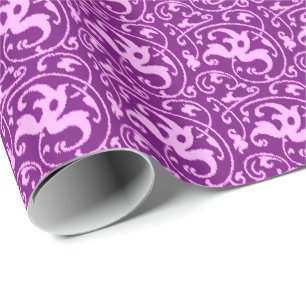 Papel De Presente Ikat Floral Damask - Orquídea e Roxo