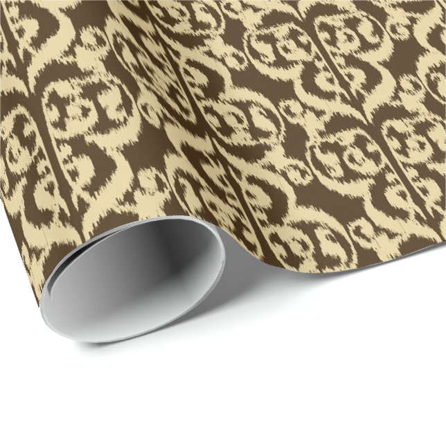 Papel De Presente Ikat Moorish Damask - marrom chocolate e bege (Ponta do rolo)