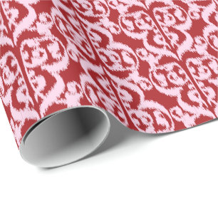 Papel De Presente Ikat Moorish Damask - vermelho escuro e rosa