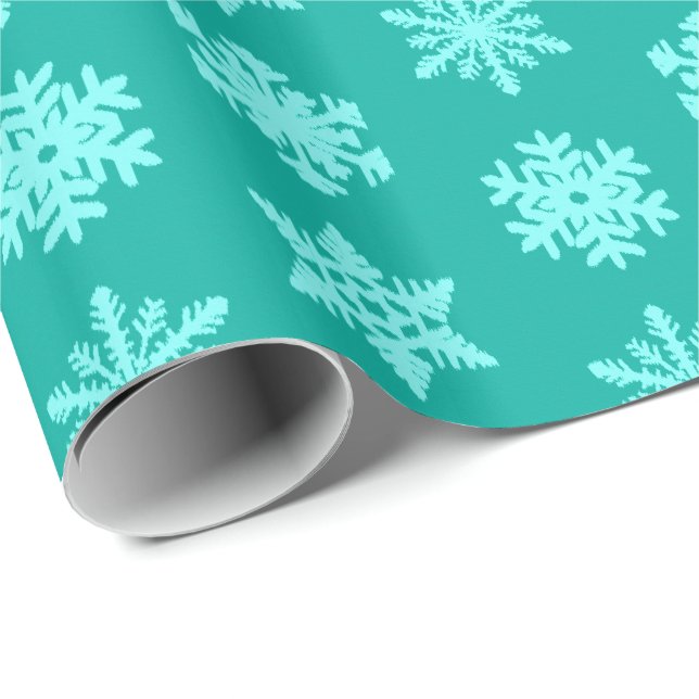 Papel De Presente Ikat Snowflakes - Turquesa e aqua (Ponta do rolo)