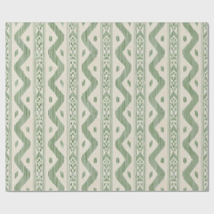 Papel De Presente Ikat Verde Musgo, Listra Tecida em Creme