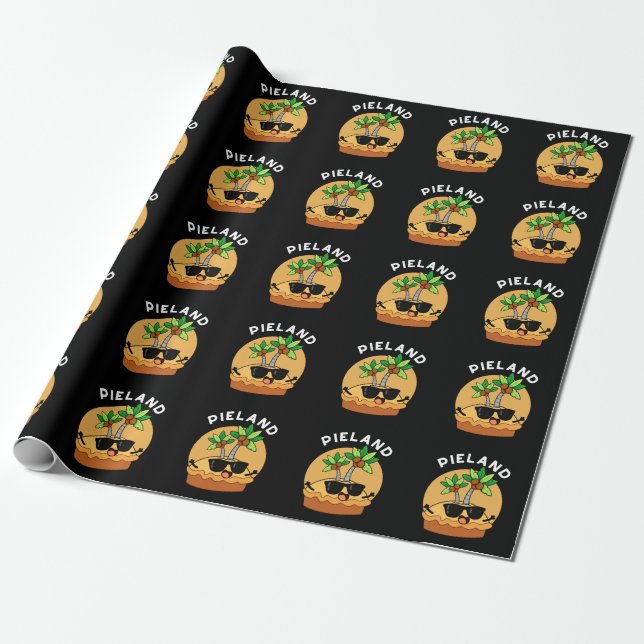 Papel De Presente Ilha do Bolo Piada Terra Pun BG Escuro (Desenrolado)