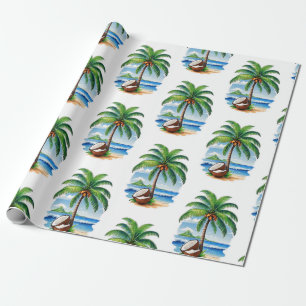 Papel De Presente Ilha Tropical de Árvore de Coco