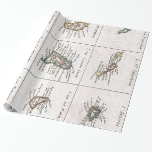 Papel De Presente Ilhas do vintage do mapa das caraíbas (1780)