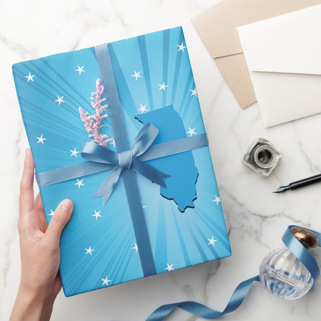 Papel De Presente Ilinois Silhueta Estrela Azul Explosão (Criador carregado)