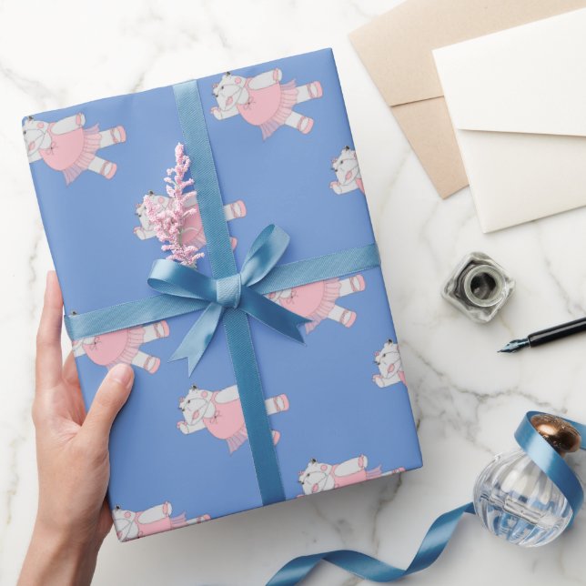 Papel De Presente illusima Bailarina Hipopótamo Azul (Presentear)