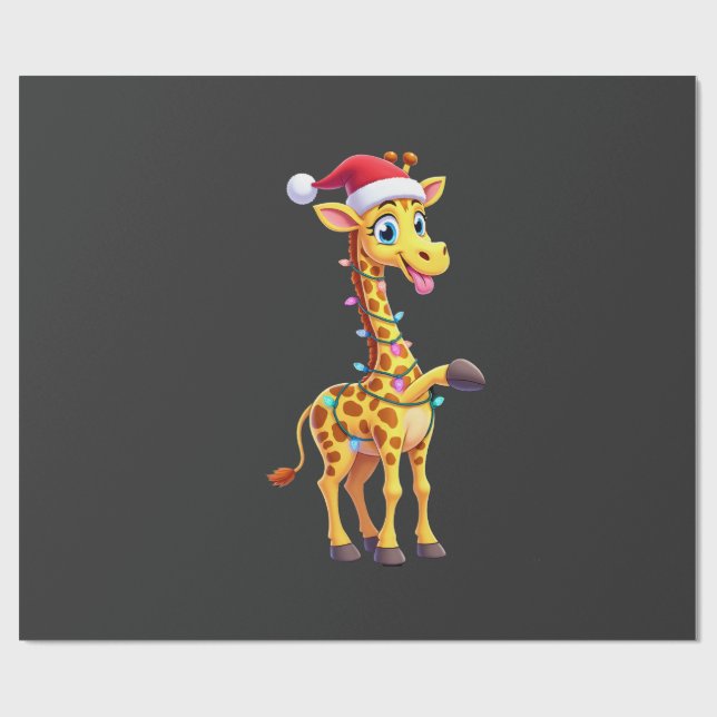Papel De Presente Iluminação de Natal Girafa Funny Santa Girafa Nata (Aberto)