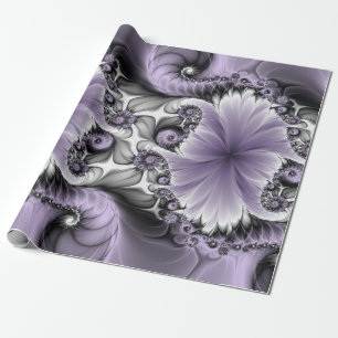 Papel De Presente Ilusão Lilás Arte Floral Abstrata Fantasia Fractal