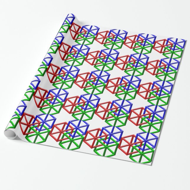 Papel De Presente Ilusão óptica da geometria impossível dos cubos (Desenrolado)