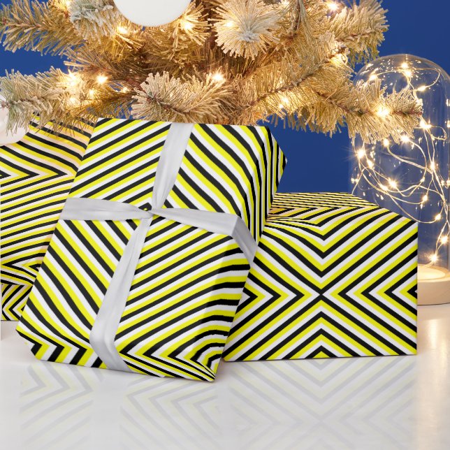 Papel De Presente Ilusão óptica geométrica Preta e Amarelo moderno (Feriados)