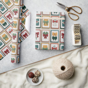 Papel De Presente Ilustração Alegre de Laço de Natal