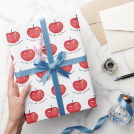 Papel De Presente Ilustração Aquarela de Maçã Vermelha Monogramada