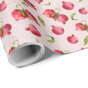 Papel De Presente Ilustração Botânica de Romã Desenhada à Mão
