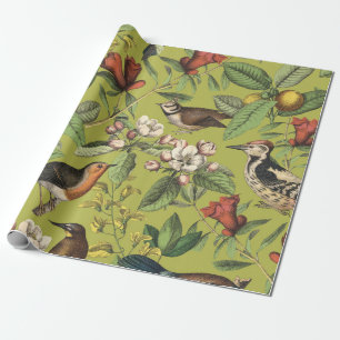 Papel De Presente Ilustração Botânica do Jardim das Aves Antigas