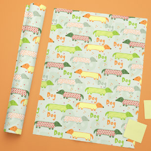 Papel De Presente Ilustração Colorida Dachshund Padrão de Cachorro B