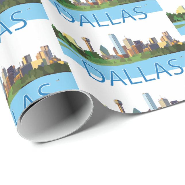 Papel De Presente Ilustração Colorida do Skyline Dallas (Ponta do rolo)