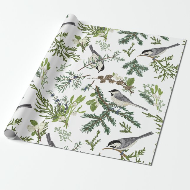 Papel De Presente Ilustração da Floresta Natural de Natal com Aquare (Desenrolado)