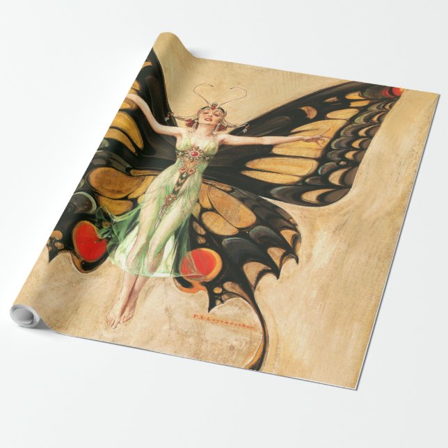 Papel De Presente Ilustração da Mulher Borboleta Flapper por Leyende (Desenrolado)