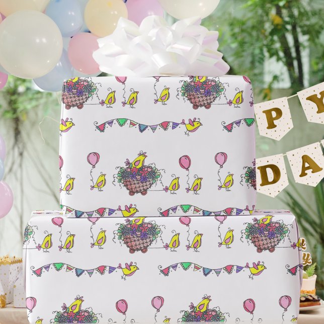 Papel De Presente Ilustração da Parada de Aves Celebratória (Criador carregado)