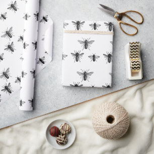 Papel De Presente Ilustração da Rainha Vintage e Abelhas Trabalhador