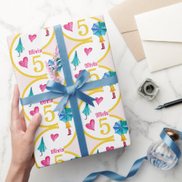 Papel De Presente Ilustração de Aquarela da Garota dos Guarda-chuvas