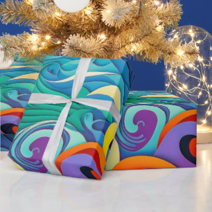 Papel De Presente Ilustração de Arte de Linha de Ondas Solares Color