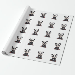 Papel De Presente Ilustração de Arte de Panda Sentado em Cartoon