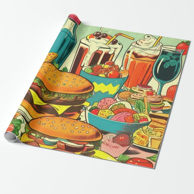 Papel De Presente Ilustração de banda desenhada na Comida (Desenrolado)
