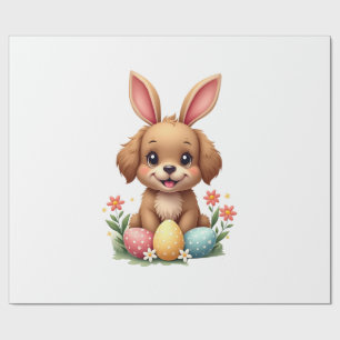 Papel De Presente Ilustração de cachorro coelho da Páscoa vintage co