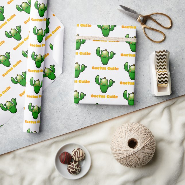 Papel De Presente Ilustração de Cacto Sorridente Fofo (Artesanato)