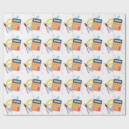 Papel De Presente Ilustração de Calculadora Fofa e Materiais Escolar