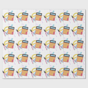 Papel De Presente Ilustração de Calculadora Fofa e Materiais Escolar