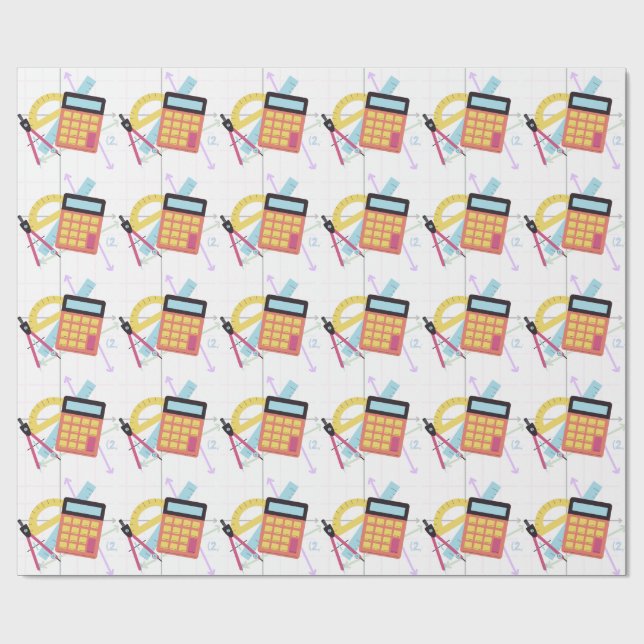 Papel De Presente Ilustração de Calculadora Fofa e Materiais Escolar (Aberto)
