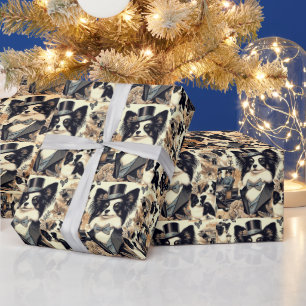 Papel De Presente Ilustração de Cão Vintage Papillon