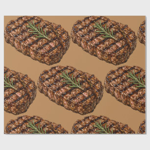 Papel De Presente Ilustração de Carne de Churrasco com Bife Ribeye G
