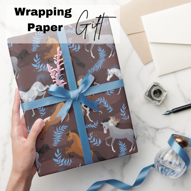 Papel De Presente Ilustração de Cavalo Justo (Cute Horse Illustration Wrapping Paper)
