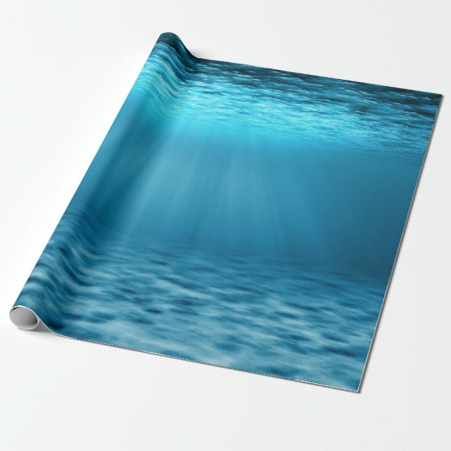 Papel De Presente Ilustração de cena submarina Oceano Azul (Desenrolado)
