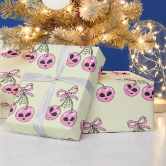 Papel De Presente ilustração de cereja de Halloween rosa fofa