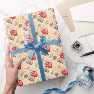 Papel De Presente Ilustração de Cogumelos Fofos em Aquarela