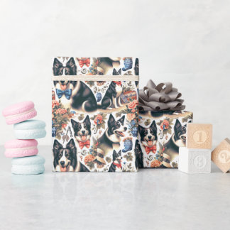 Papel De Presente Ilustração de Collie de Borda de Vintagem de Corte