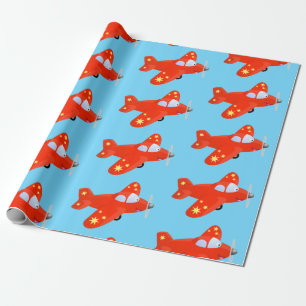 Papel De Presente Ilustração de desenho animado de avião vermelho