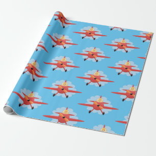Papel De Presente Ilustração de desenho animado de avião vermelho