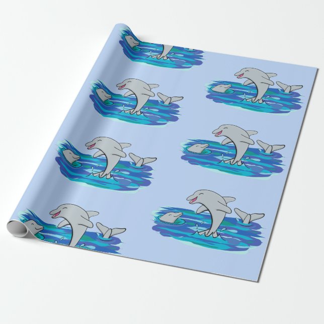 Papel De Presente Ilustração de desenho animado de golfinhos alegres (Desenrolado)