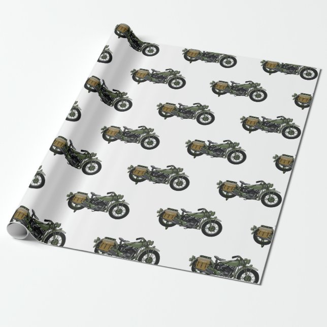 Papel De Presente Ilustração de desenho animado de motocicleta milit (Desenrolado)
