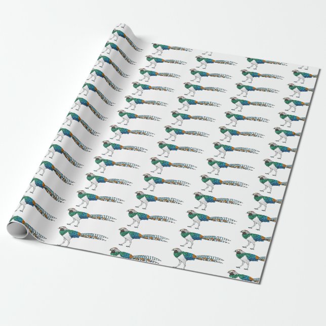 Papel De Presente Ilustração de desenho animado de pássaros faisão d (Desenrolado)